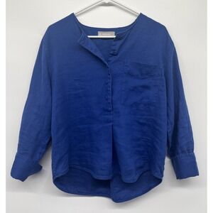 Everlane 100% Linen Oversized Blouse Women's 4 Blue Relaxed Fit Coastal Luxury